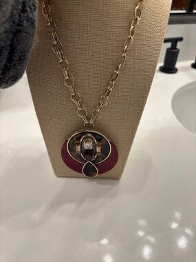 Chico's Gold-Tone Necklace with Pink and Black Accents